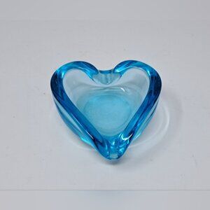 Blue Art Glass Heart Shape Dish
